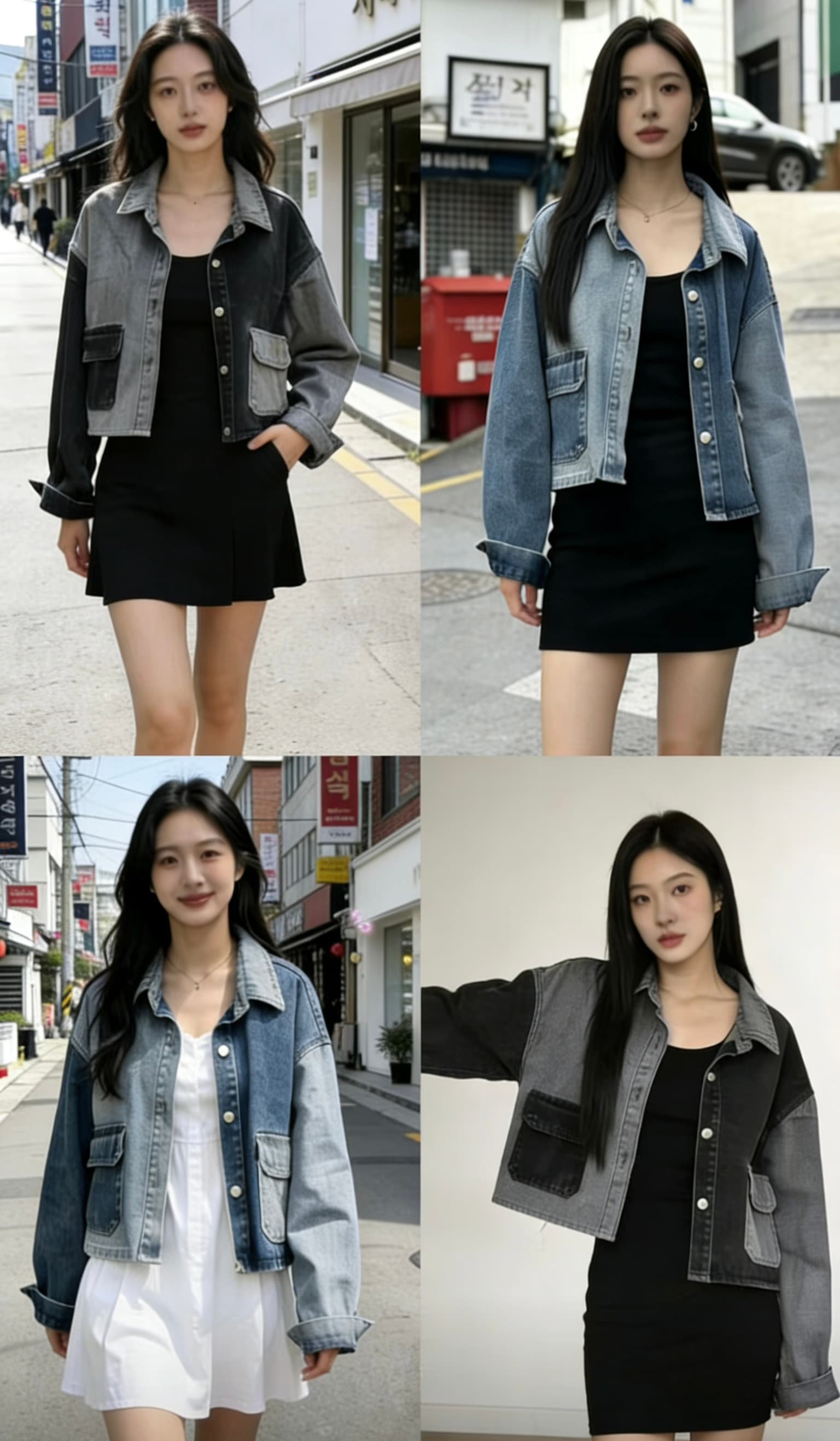 봄 한국 스타일 새로운 느슨함 센스 패치워크 배색 패치 워싱 긴팔 데님 여성 코트 상세 이미지 1