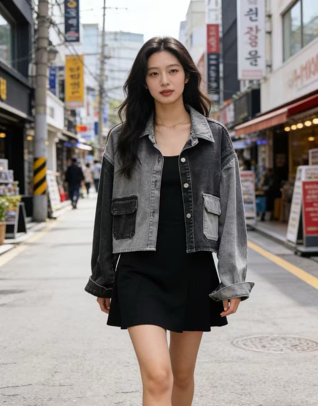 봄 한국 스타일 새로운 느슨함 센스 패치워크 배색 패치 워싱 긴팔 데님 여성 코트 상세 이미지 2