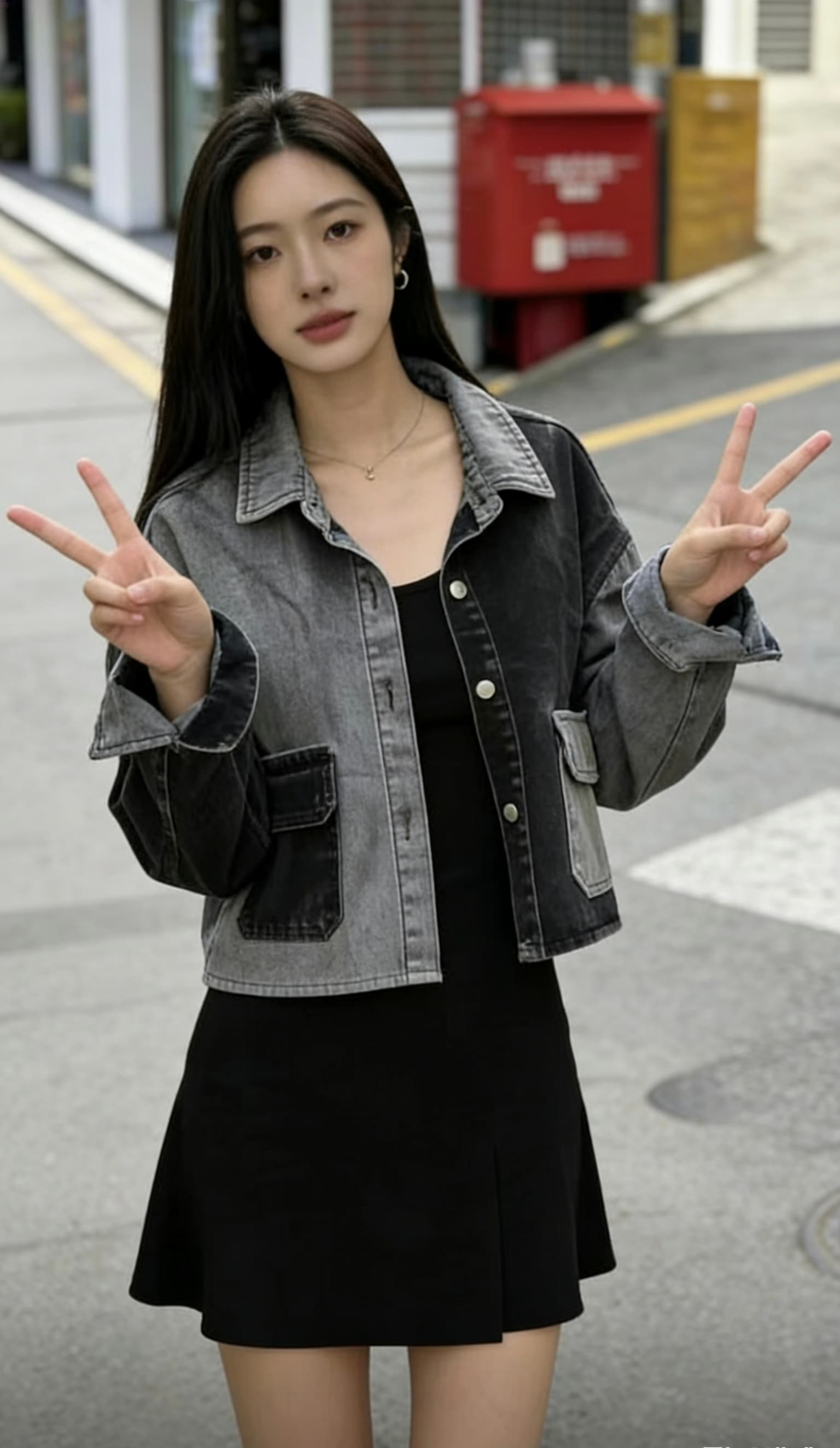 봄 한국 스타일 새로운 느슨함 센스 패치워크 배색 패치 워싱 긴팔 데님 여성 코트 상세 이미지 6