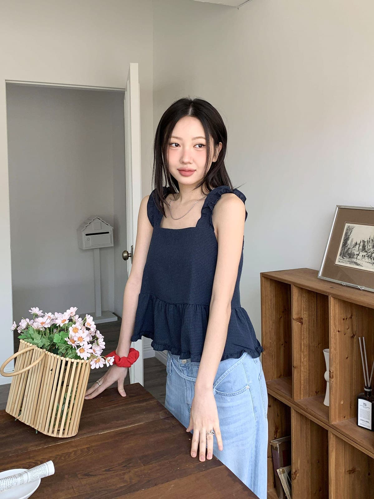 한 부서 여름 레트로 달콤함 품격 달콤함 디자인 센스 이후 스트랩 나비 매듭 프릴 루즈핏 조끼 여성 상세 이미지 3