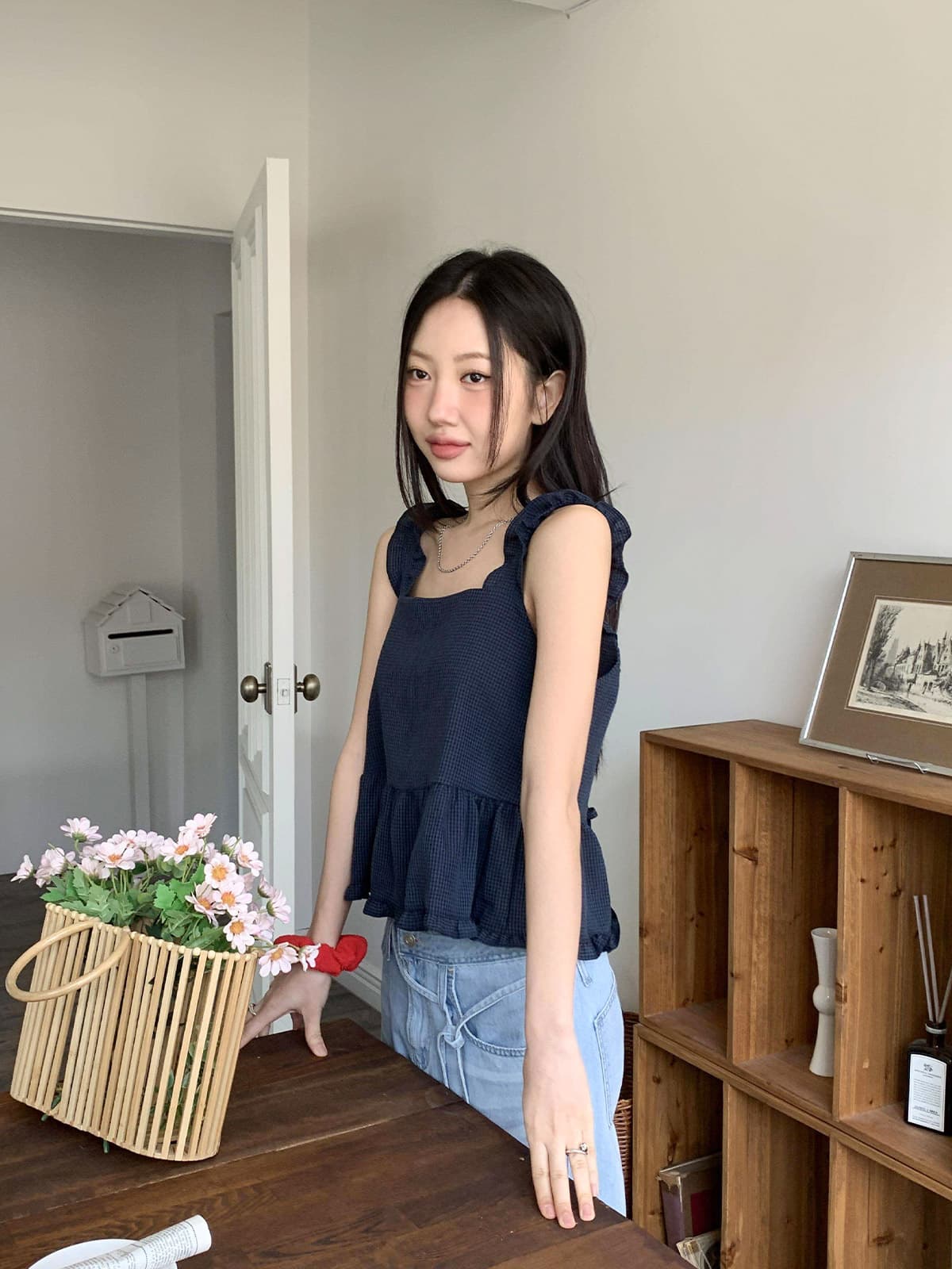 한 부서 여름 레트로 달콤함 품격 달콤함 디자인 센스 이후 스트랩 나비 매듭 프릴 루즈핏 조끼 여성 상세 이미지 4