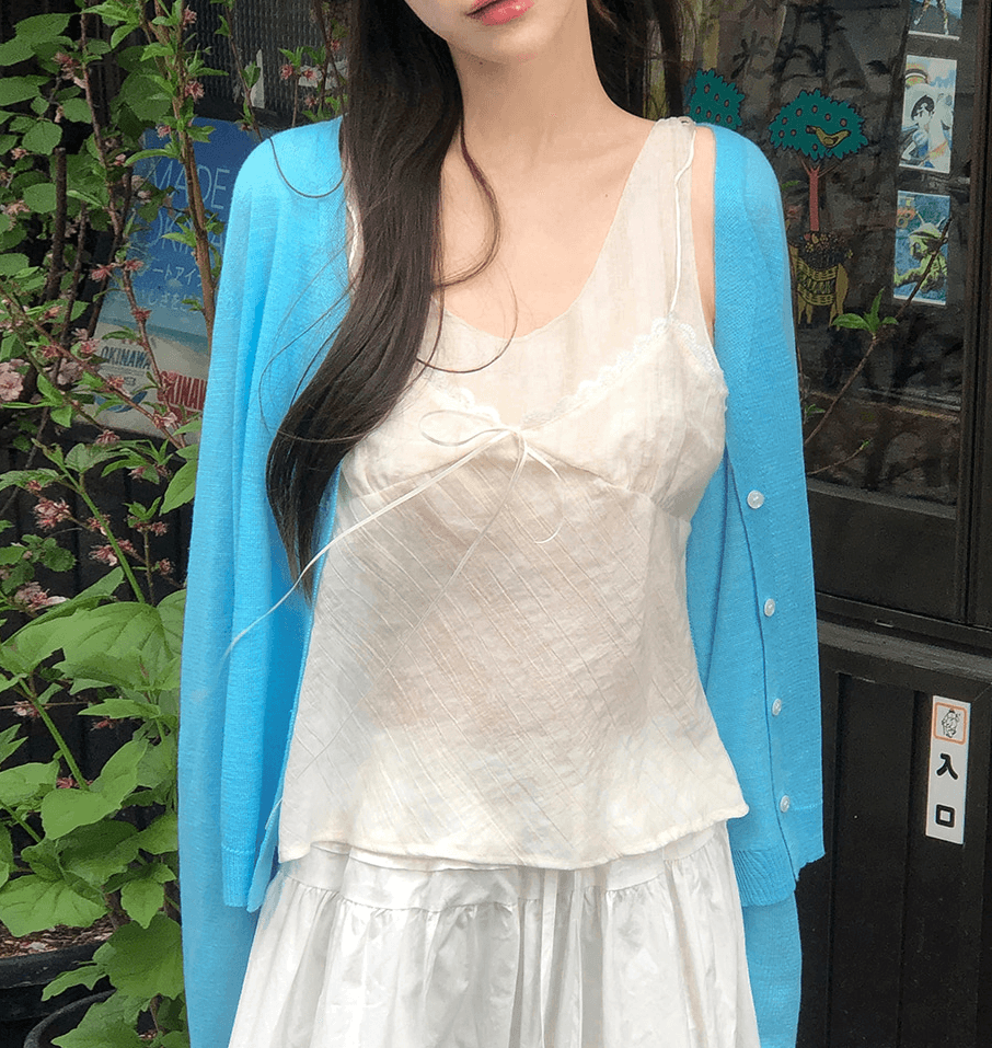 한국 동대문 여름 새로운 레이스 레이스 레이스업 주름 질감 슬립 외출용 페이크 레이어드 조끼 맨위 여성 상세 이미지 6