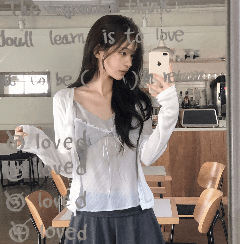 한국 동대문 여름 새로운 레이스 레이스 레이스업 주름 질감 슬립 외출용 페이크 레이어드 조끼 맨위 여성 상세 이미지 32