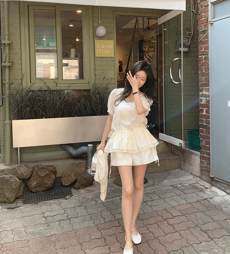 여름 한국 스타일 마이크로 ~을 통해 차가운 센스 달콤함 반팔 허리 수축 요금 레이스 여성 셔츠 상세 이미지 25