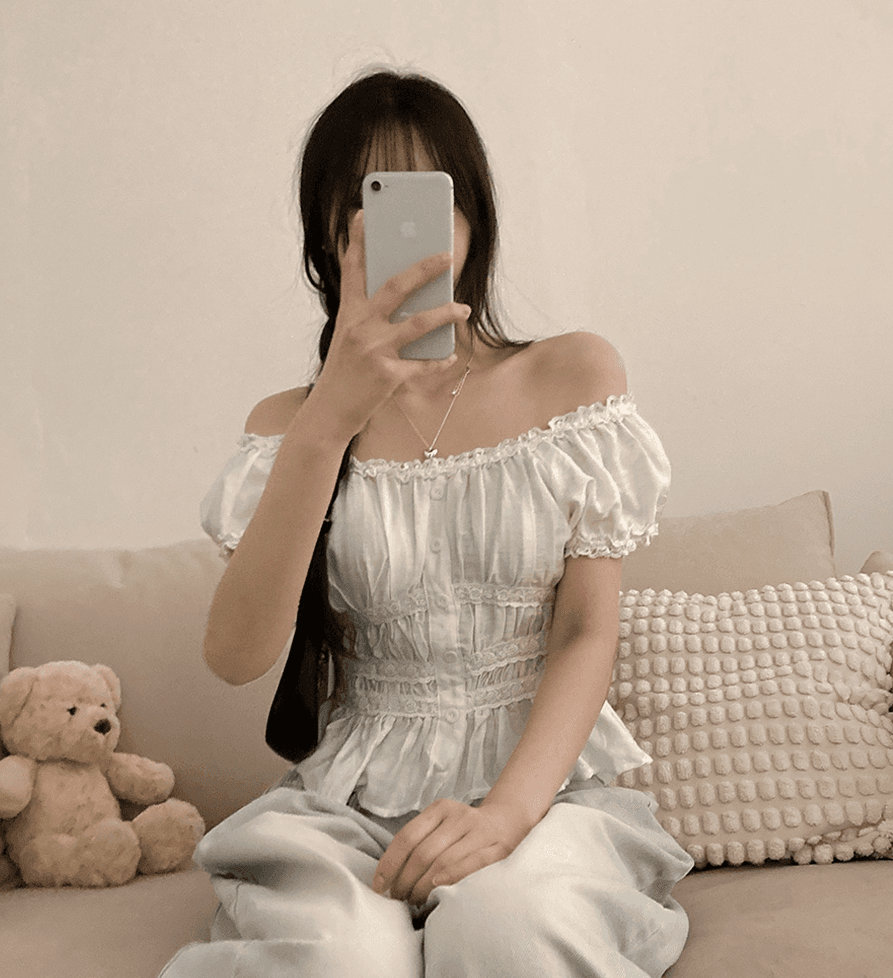 여름 한국 프랑스식 연인 광장 칼라 오프숄더 레이스 레이스 반팔 셔츠 달콤함 부드러운 맨위 여성 상세 이미지 11