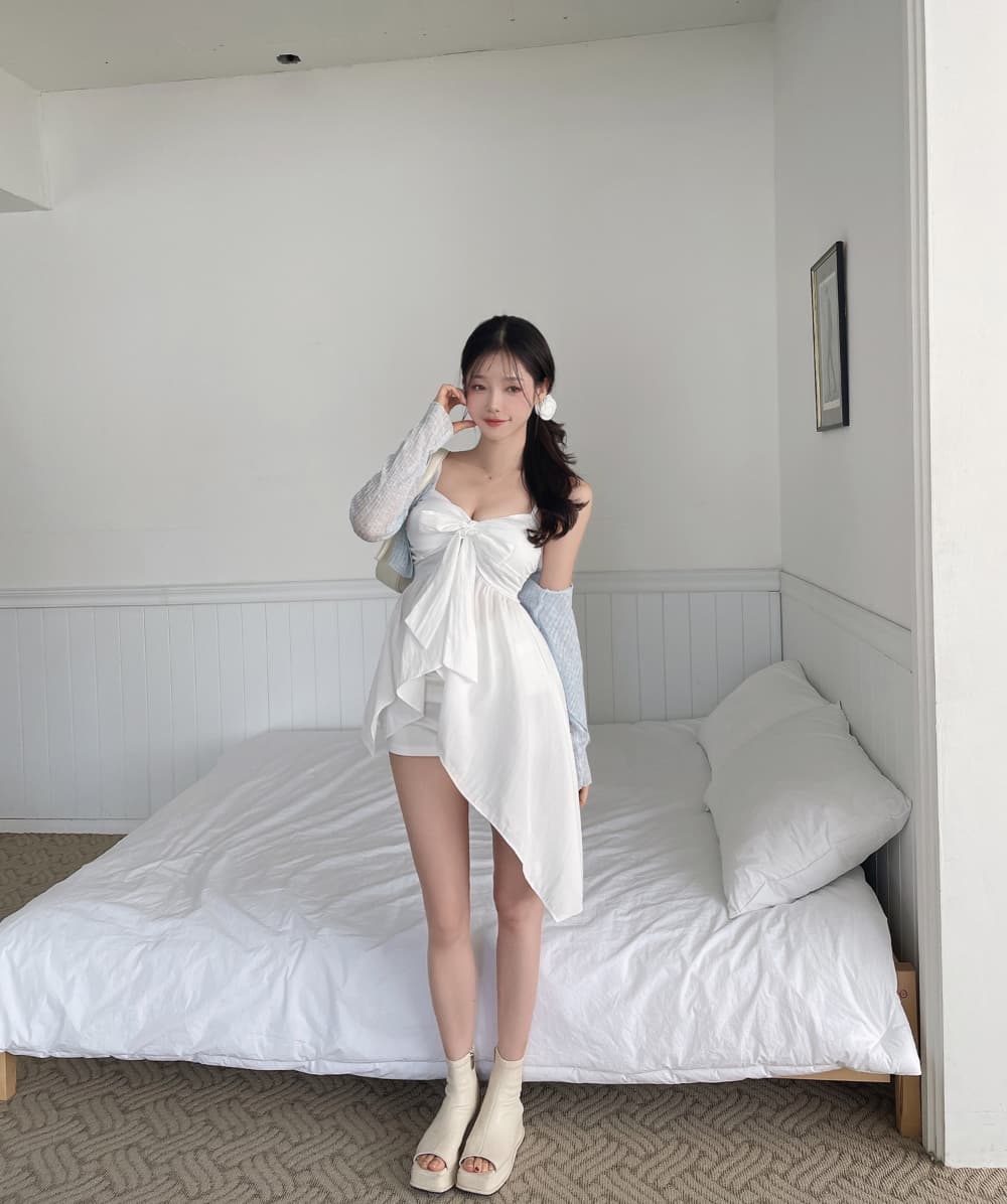 아모이 한국 섹션 나비 넥타이 슬립 여성 셔츠 백리스 Chic 불규칙 다용도 맨위 여성 상세 이미지 10