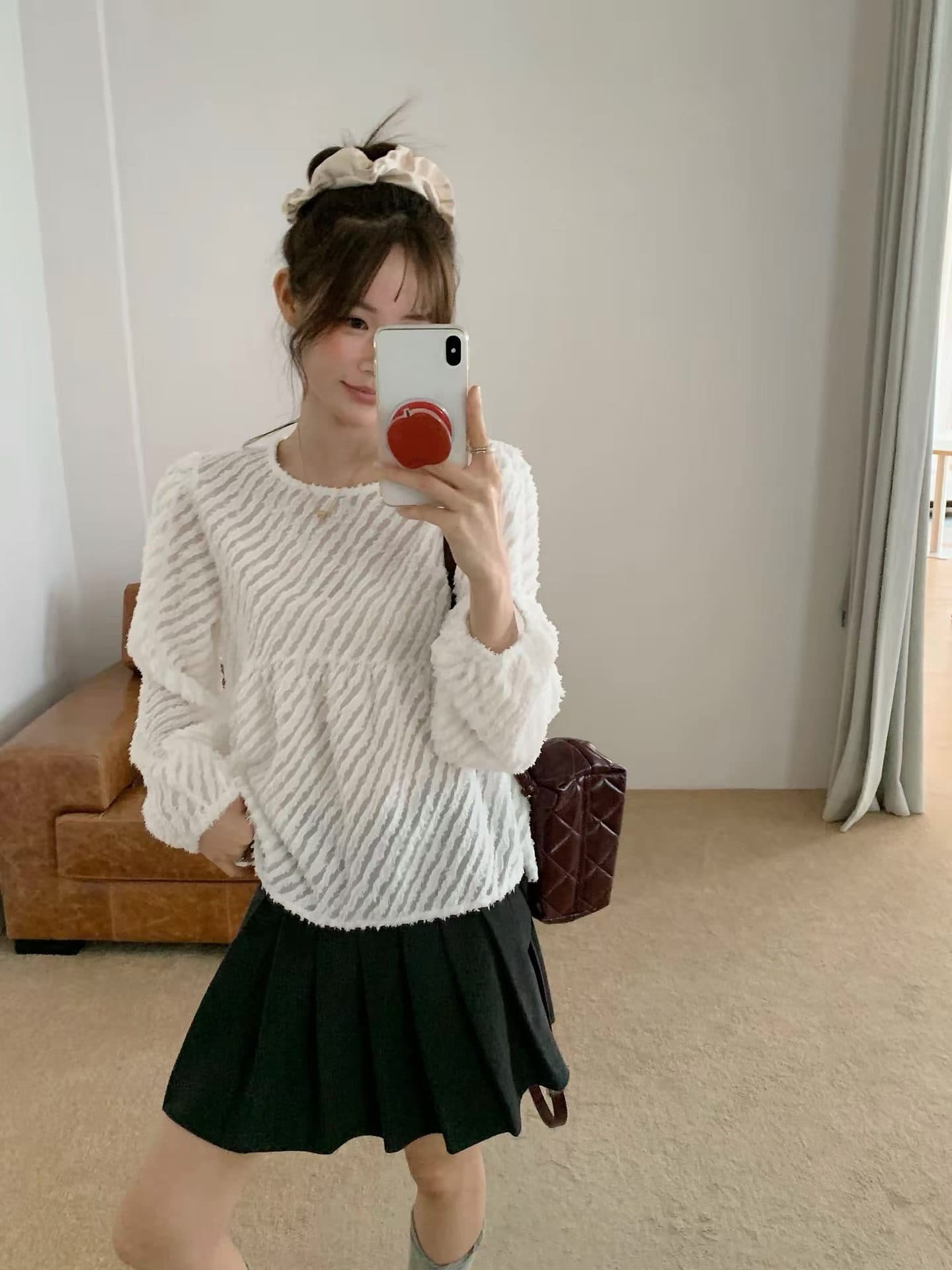 가을 새로운 동대문 한 스타일 달콤함 사선 무늬 연령 감소 다용도 맨위 긴팔 셔츠 여성 상세 이미지 8