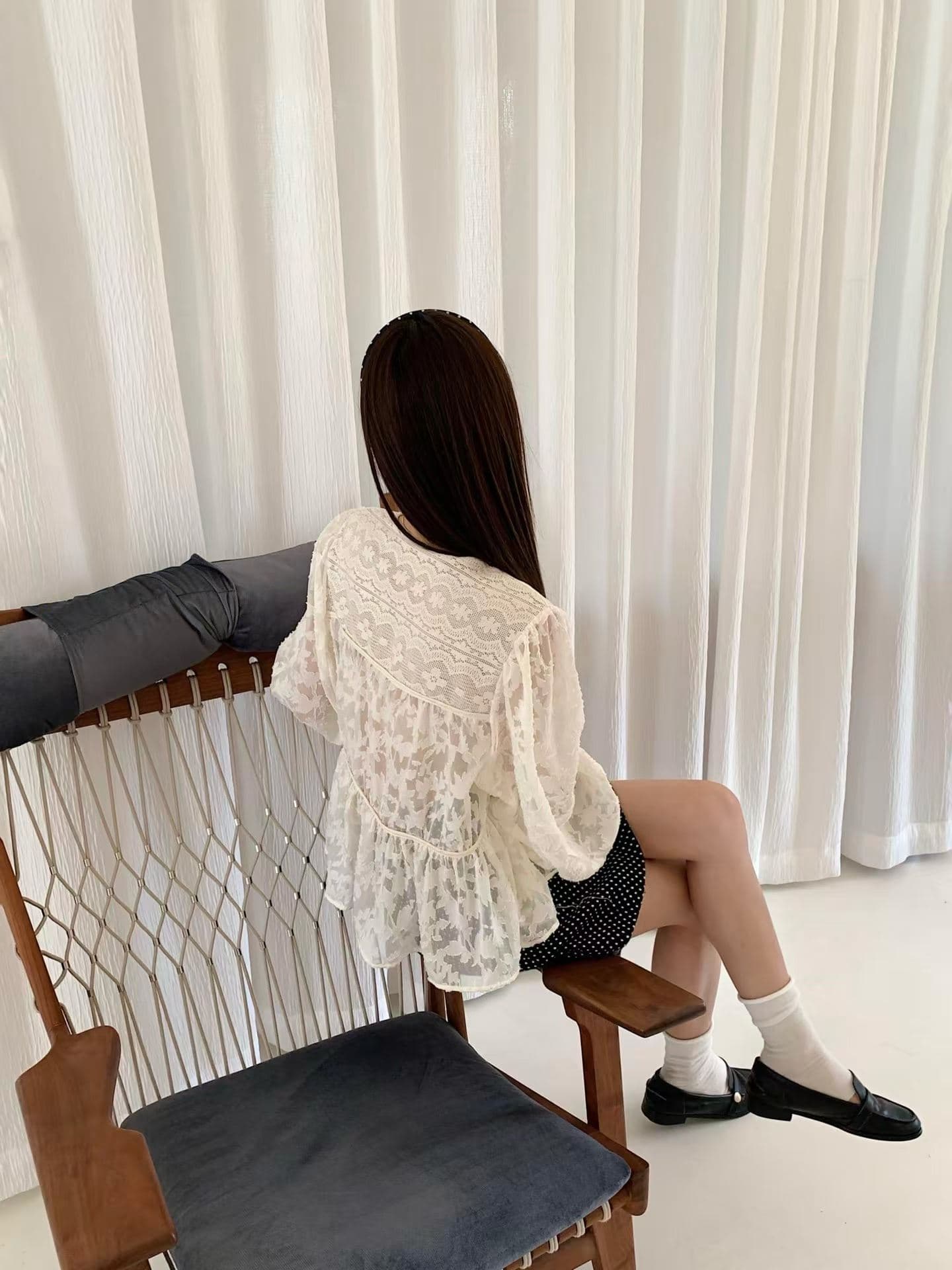 한 부서 새로운 달콤함 슈퍼 요정 V넥 마이크로 ~을 통해 셔츠 여성 긴 소매 이른 가을 디자인 센스 Chic 작은 셔츠 맨위 여성 상세 이미지 5