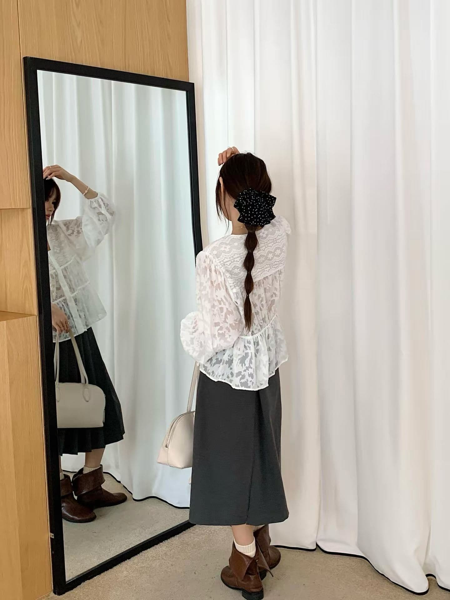 한 부서 새로운 달콤함 슈퍼 요정 V넥 마이크로 ~을 통해 셔츠 여성 긴 소매 이른 가을 디자인 센스 Chic 작은 셔츠 맨위 여성 상세 이미지 9