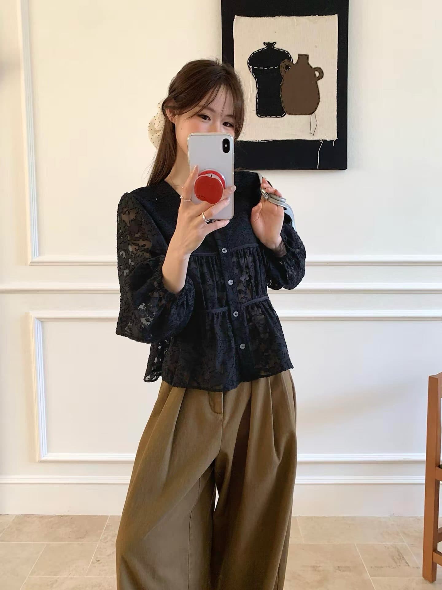 한 부서 새로운 달콤함 슈퍼 요정 V넥 마이크로 ~을 통해 셔츠 여성 긴 소매 이른 가을 디자인 센스 Chic 작은 셔츠 맨위 여성 상세 이미지 16