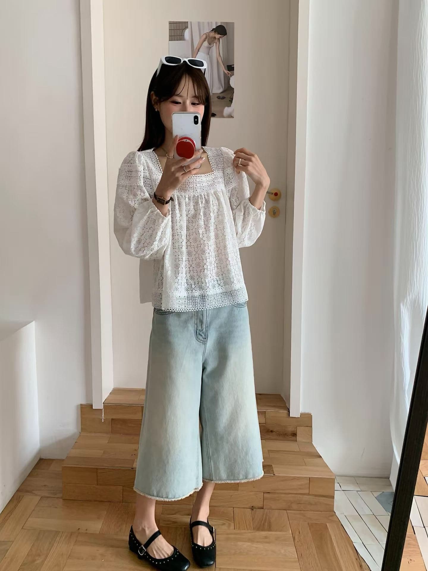 가을 패션 무거운 작업 홀로우 아웃 꽃 자수 패치워크 레이스 광장 칼라 연령 감소 귀여운 인형 셔츠 긴팔 셔츠 여성 상세 이미지 11