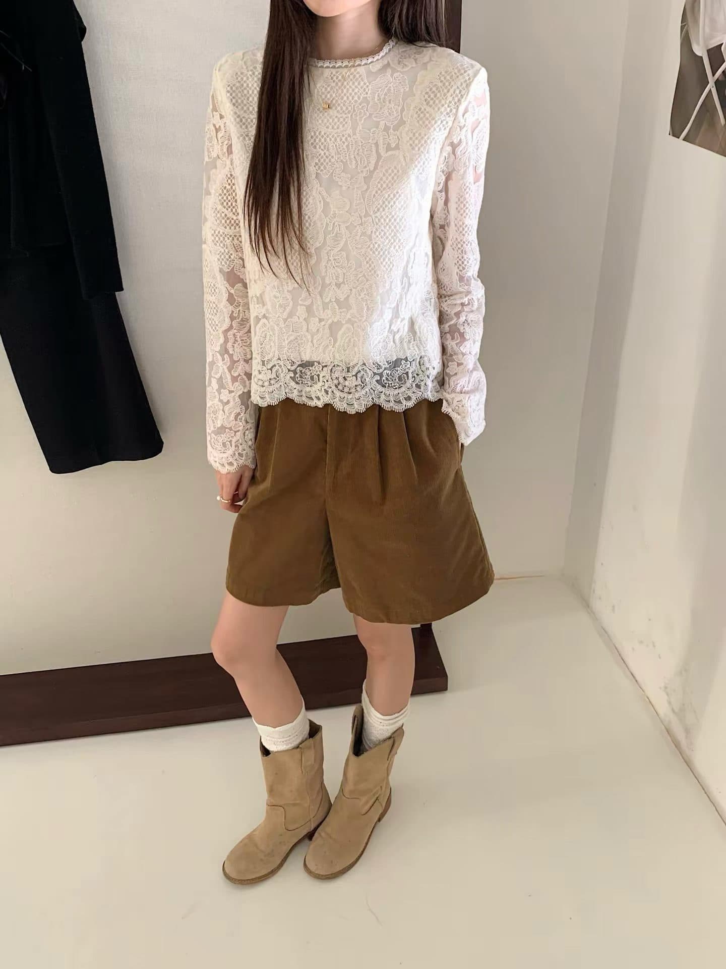 가을 새로운 우아함 패션 다용도 긴팔 패치워크 자수 레이스 셔츠 셔츠 맨위 여성 상세 이미지 6
