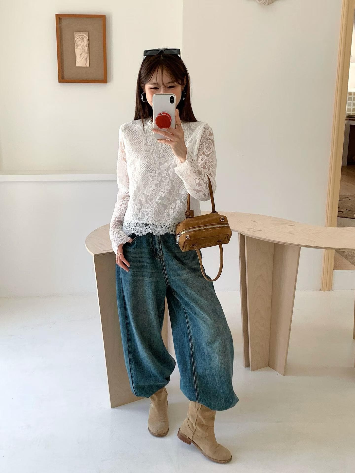 가을 새로운 우아함 패션 다용도 긴팔 패치워크 자수 레이스 셔츠 셔츠 맨위 여성 상세 이미지 7