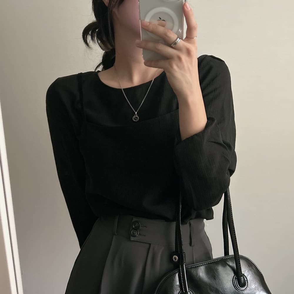 프랑스식 이른 가을 chic 작은 대중 디자인 마이크로 ~을 통해 작은 셔츠 캐미솔 고유 한 긴팔 셔츠 두 조각 여성 세트 상세 이미지 7