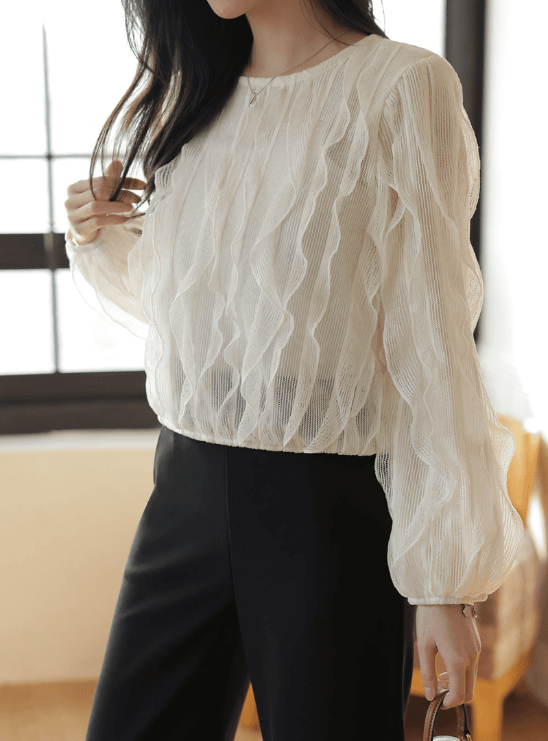 가을 한국 스타일 디자인 센스 작은 대중 패션 펄럭 이는 측면 술 여성 루즈핏 고유 한 Chic 긴팔 셔츠 맨위 여성 이미지 4