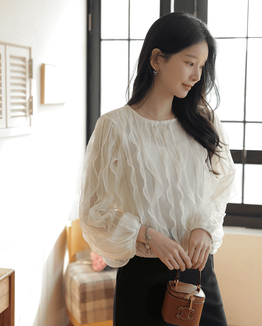 가을 한국 스타일 디자인 센스 작은 대중 패션 펄럭 이는 측면 술 여성 루즈핏 고유 한 Chic 긴팔 셔츠 맨위 여성 상세 이미지 5