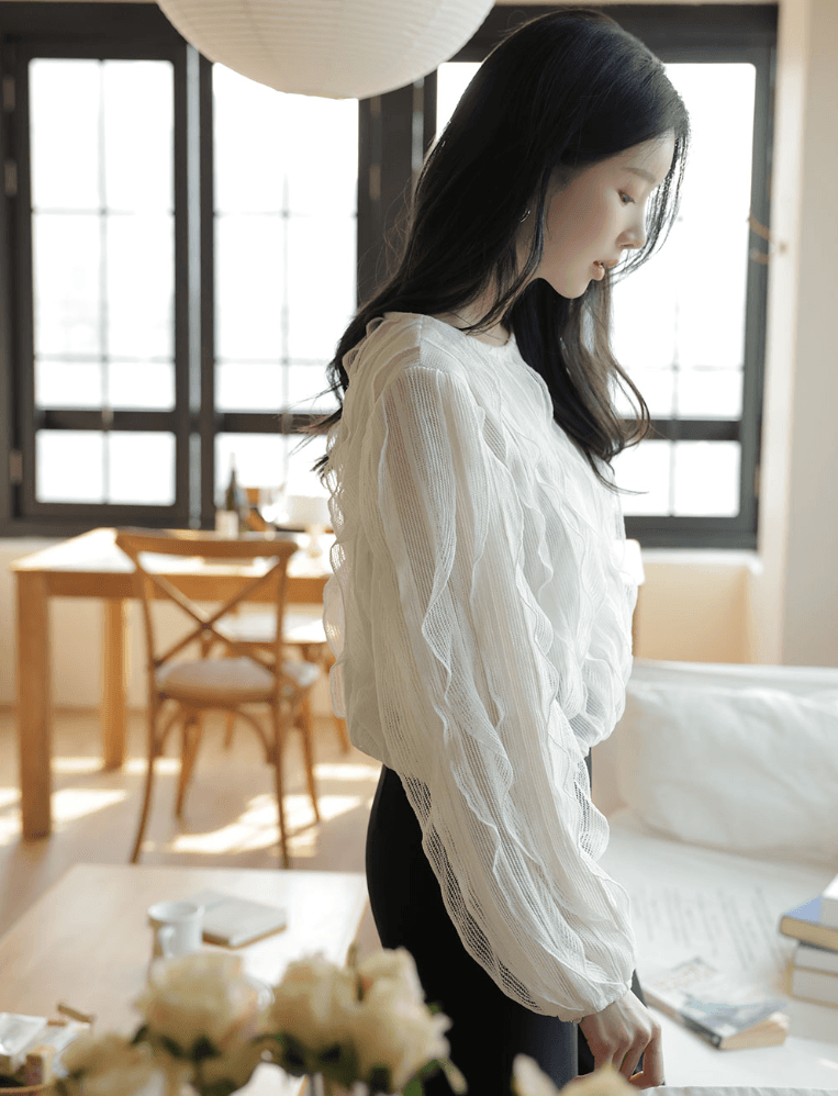 가을 한국 스타일 디자인 센스 작은 대중 패션 펄럭 이는 측면 술 여성 루즈핏 고유 한 Chic 긴팔 셔츠 맨위 여성 상세 이미지 9