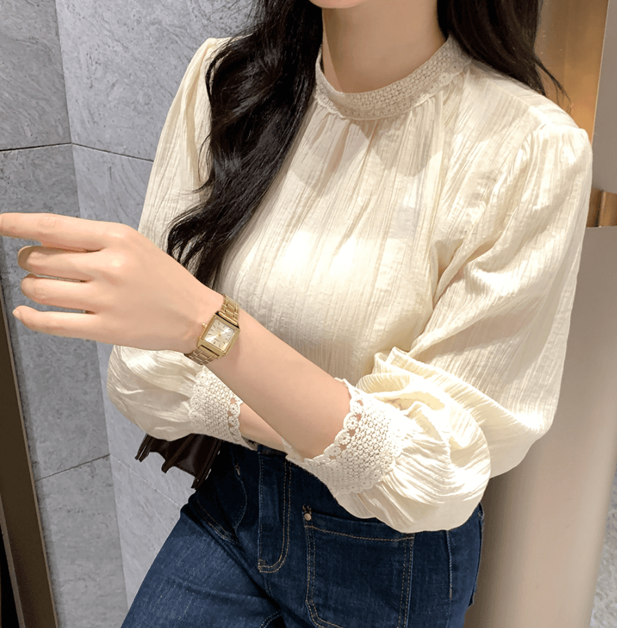 프랑스식 품격 레이스 긴팔 스탠드 칼라 여성 셔츠 2026 이른 가을 새로운 셔츠 루즈핏 인사이드 가져 가라. 디자인 센스 맨위 상세 이미지 15