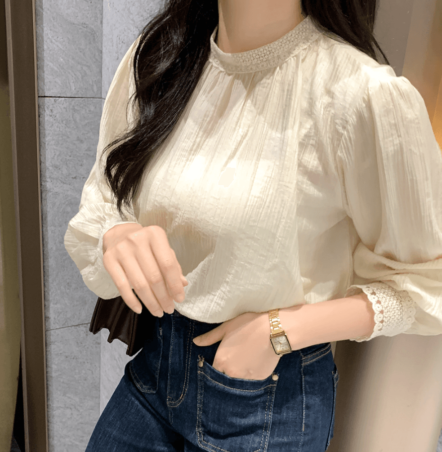 프랑스식 품격 레이스 긴팔 스탠드 칼라 여성 셔츠 2026 이른 가을 새로운 셔츠 루즈핏 인사이드 가져 가라. 디자인 센스 맨위 상세 이미지 20