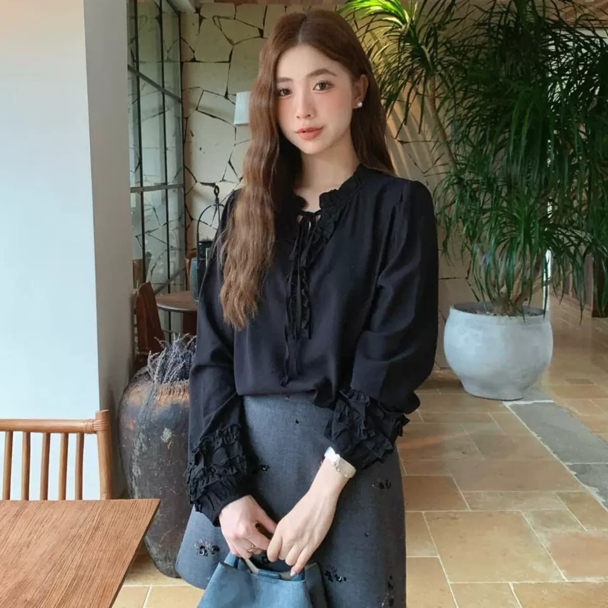 2026 이른 가을 새로운 프랑스식 부드러운 프릴 레이스업 칼라 루즈핏 긴팔 여성 셔츠 작은 대중 디자인 맨위 이미지 3