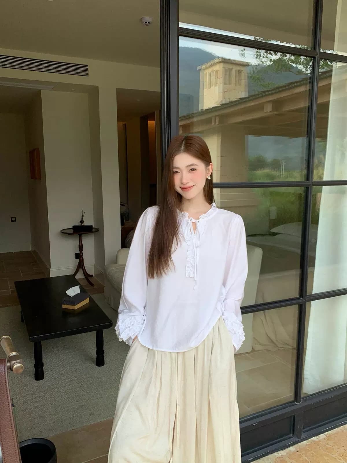 2026 이른 가을 새로운 프랑스식 부드러운 프릴 레이스업 칼라 루즈핏 긴팔 여성 셔츠 작은 대중 디자인 맨위 상세 이미지 12