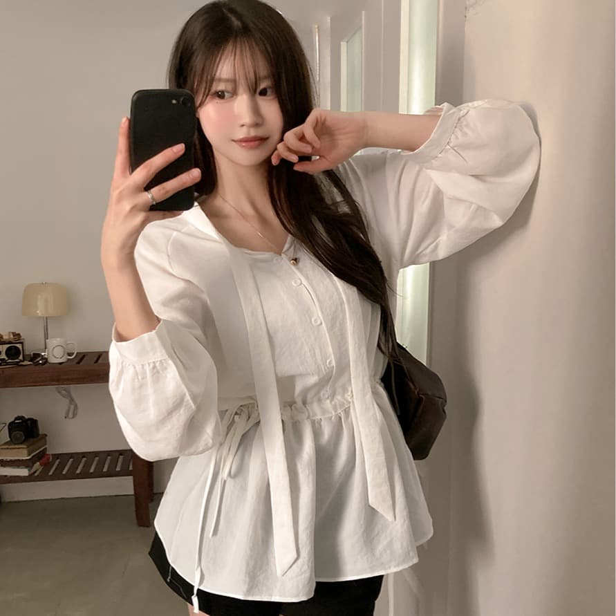 한국 chic 가을 새로운 한 부서 스택 착용 다용도 허리 수축 레이스업 중간 길이 긴팔 셔츠 점프 슈트 미니 스커트 여성