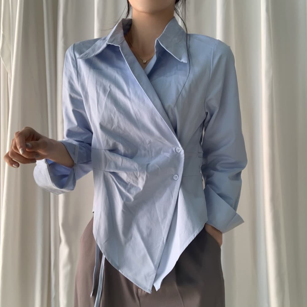 한국 스타일 가을 새로운 불규칙 여성 셔츠 레트로 출퇴근 순면 셔츠 고유 한 슈퍼 잘 생긴 맨위 여성 이미지 5