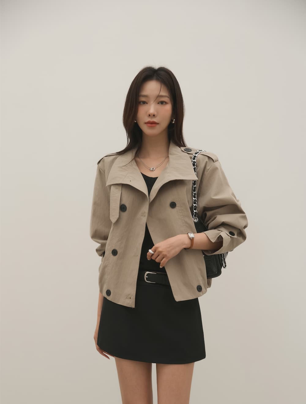한국 가을 chic 레트로 영국식 바람 이중 버튼 밑단 허리 수축 디자인 센스 쇼트 스타일 다용도 재킷 재킷 재킷 상세 이미지 19