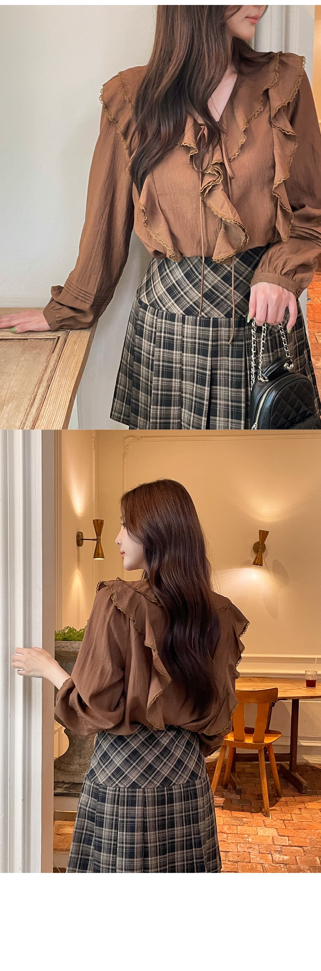패션 품격 디자인 센스 작은 대중 프릴 레이스업 긴팔 여성 셔츠 2026 가을 새로운 캐주얼 느긋한 맨위 상세 이미지 10