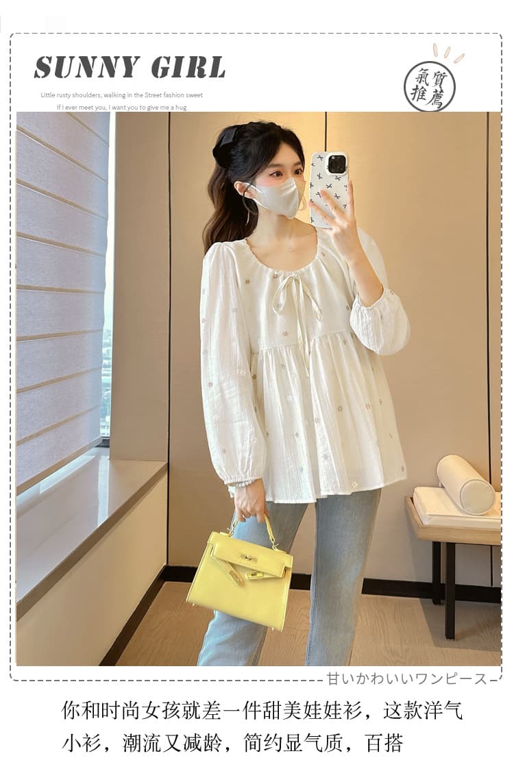 실사 출산 착용 봄 가을 긴팔 패션 한국 스타일 V넥 다용도 연령 감소 인형 셔츠 임산부 맨위 상세 이미지 3
