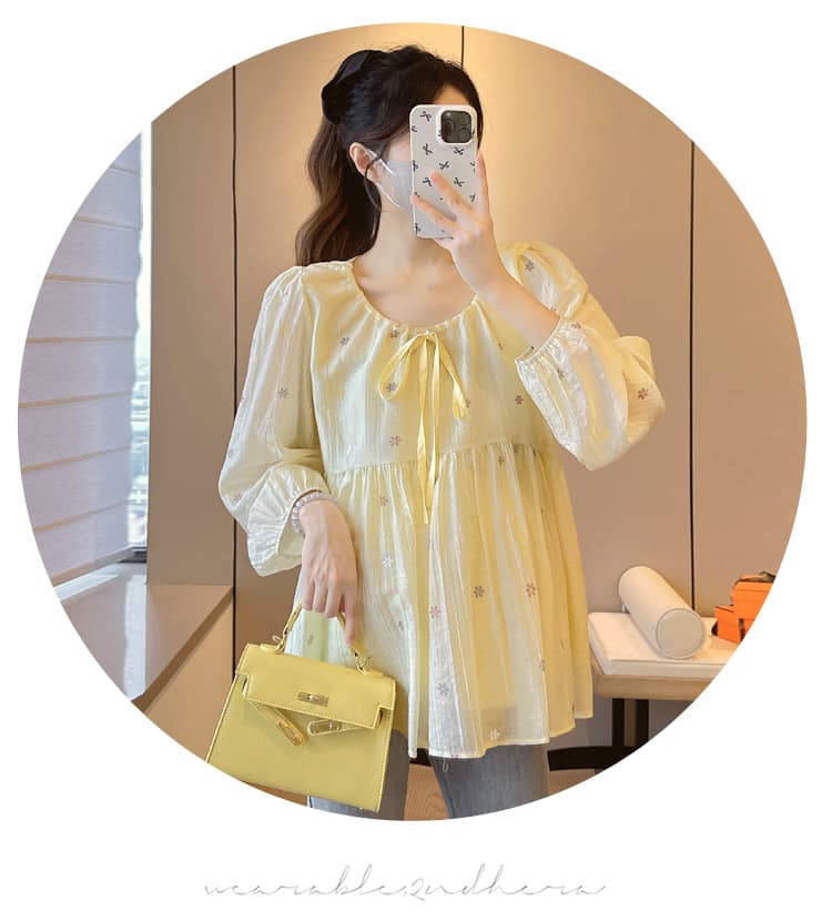 실사 출산 착용 봄 가을 긴팔 패션 한국 스타일 V넥 다용도 연령 감소 인형 셔츠 임산부 맨위 상세 이미지 14