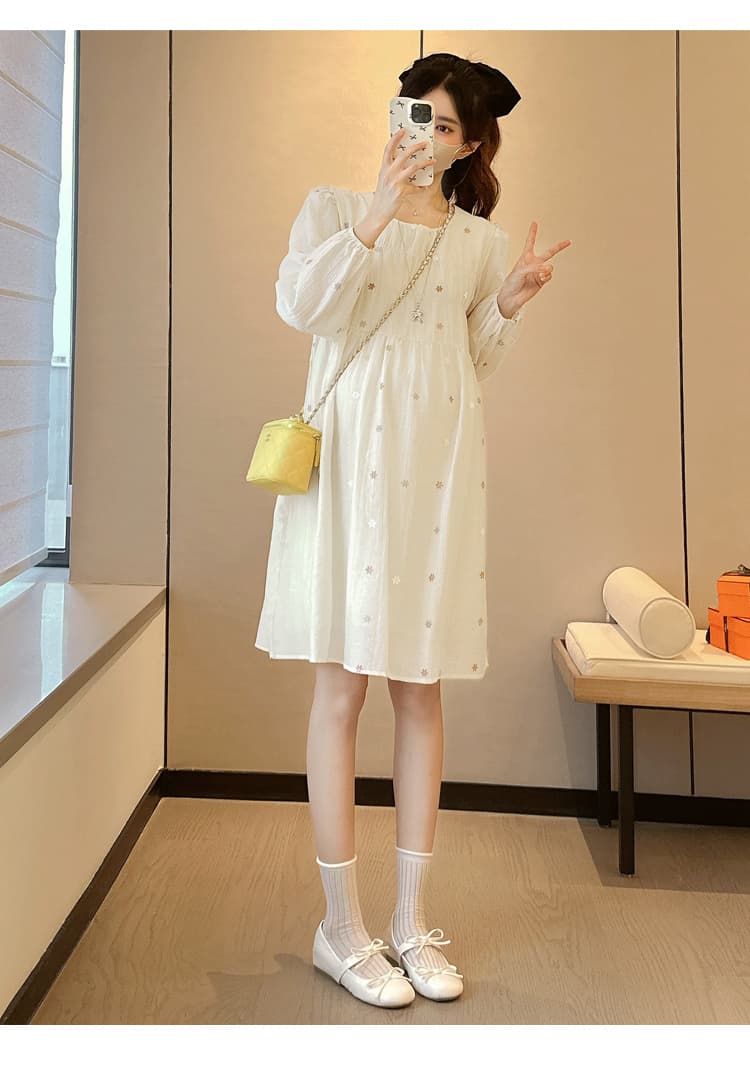 실사 지금 출산 착용 여름 긴팔 패션 한국 스타일 라운드 넥 다용도 연령 감소 루즈핏 빅 사이즈 출산 스커트 상세 이미지 22