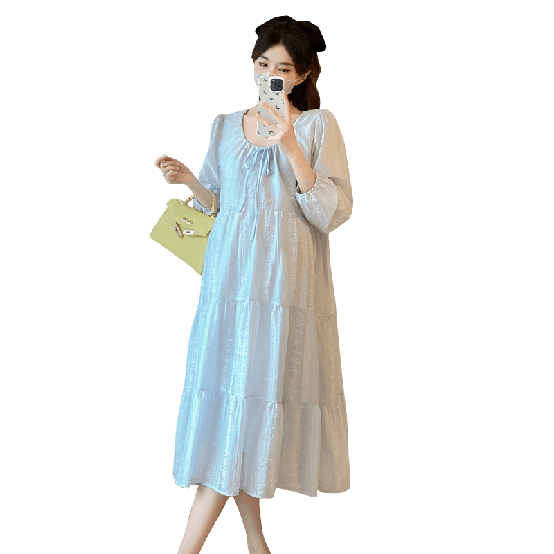 실사 새로운 출산 착용 가을 한국 스타일 미니멀리즘 패션 루즈핏 슬림해 보이는 빅 사이즈 드레스 중간 길이 이미지 6