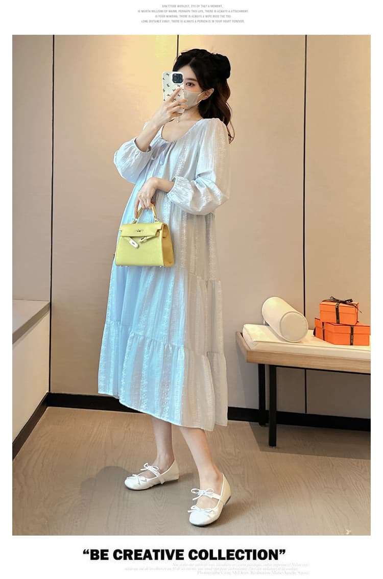 실사 새로운 출산 착용 가을 한국 스타일 미니멀리즘 패션 루즈핏 슬림해 보이는 빅 사이즈 드레스 중간 길이 상세 이미지 13