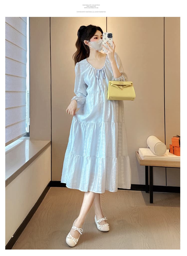 실사 새로운 출산 착용 가을 한국 스타일 미니멀리즘 패션 루즈핏 슬림해 보이는 빅 사이즈 드레스 중간 길이 상세 이미지 14