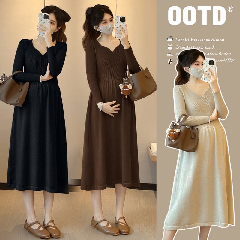 실사 지금 임산부 두꺼운 가을 겨울철 외출용 빅 사이즈 루즈핏 미니멀리즘 스웨터 임산부 치마 가을 겨울 의류 이미지 2