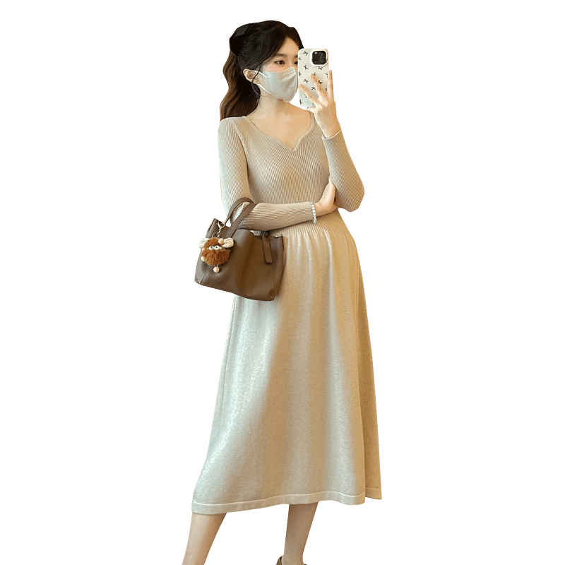 실사 지금 임산부 두꺼운 가을 겨울철 외출용 빅 사이즈 루즈핏 미니멀리즘 스웨터 임산부 치마 가을 겨울 의류 이미지 6