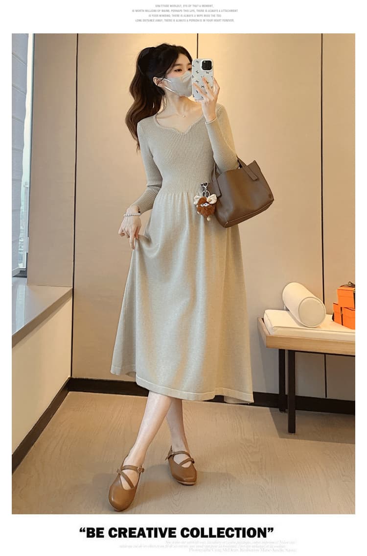 실사 지금 임산부 두꺼운 가을 겨울철 외출용 빅 사이즈 루즈핏 미니멀리즘 스웨터 임산부 치마 가을 겨울 의류 상세 이미지 12
