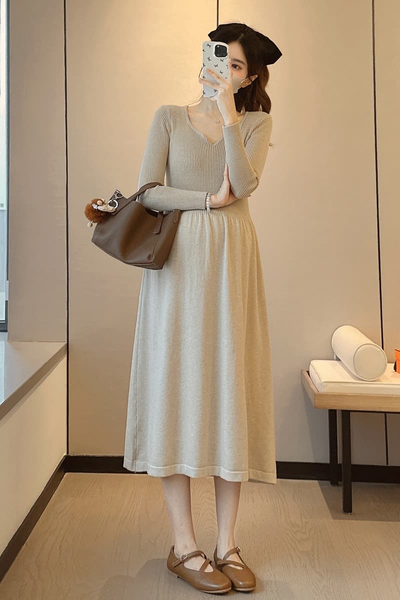 실사 지금 임산부 두꺼운 가을 겨울철 외출용 빅 사이즈 루즈핏 미니멀리즘 스웨터 임산부 치마 가을 겨울 의류 이미지 7