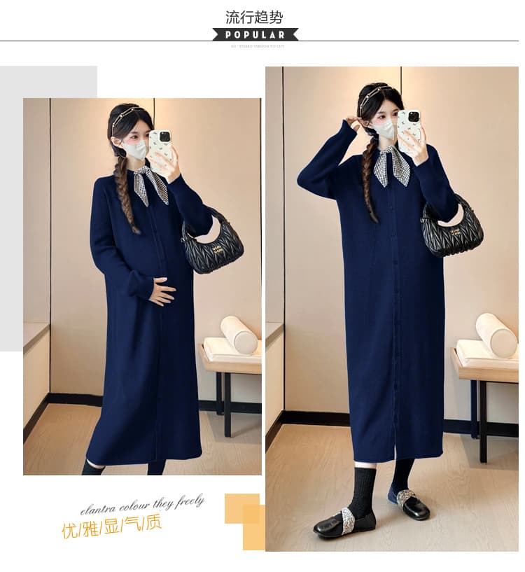 실사 지금 새로운 임산부 가을 겨울 패션 외국 가스 루즈핏 고급 센스 임신 엄마 착용 가져 가라. 니트 드레스 상세 이미지 3
