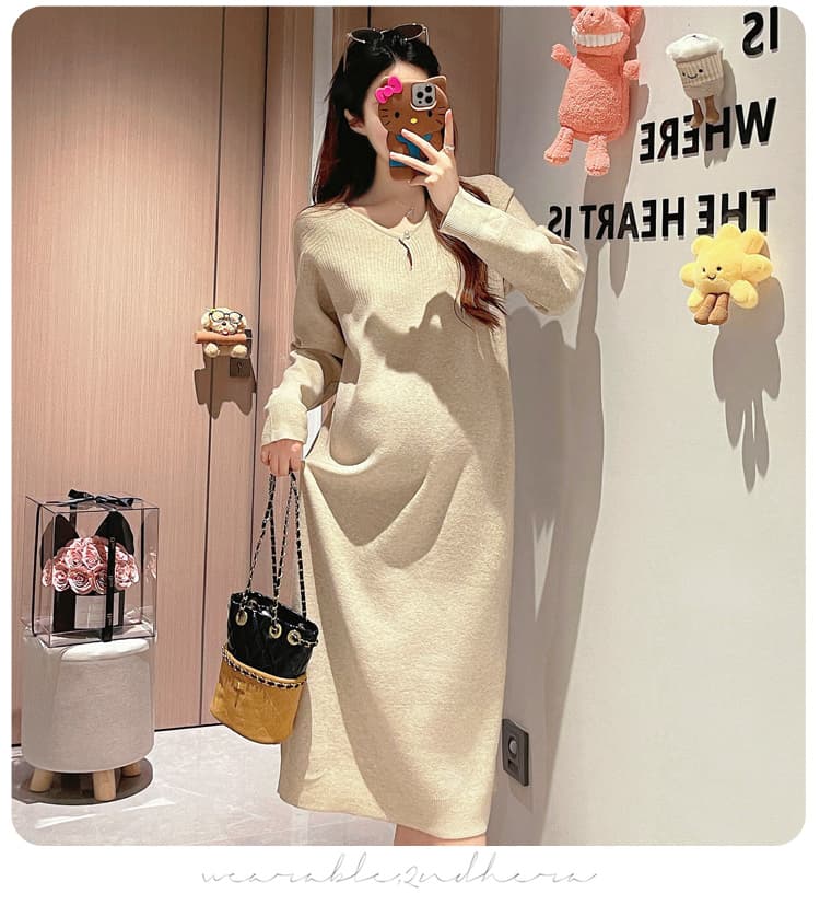 실사 지금 출산 착용 가을 새로운 패션 미니멀리즘 캐주얼 니트 롱 스커트 빅 사이즈 루즈핏 출산 스커트 가을 상세 이미지 13