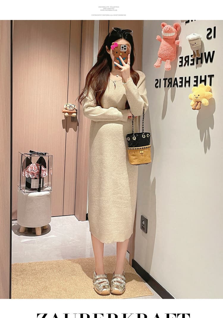 실사 지금 출산 착용 가을 새로운 패션 미니멀리즘 캐주얼 니트 롱 스커트 빅 사이즈 루즈핏 출산 스커트 가을 상세 이미지 14