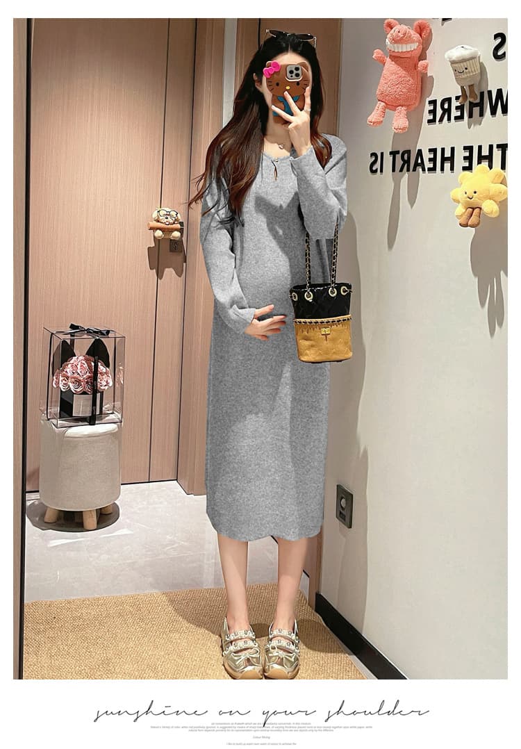 실사 지금 출산 착용 가을 새로운 패션 미니멀리즘 캐주얼 니트 롱 스커트 빅 사이즈 루즈핏 출산 스커트 가을 상세 이미지 22
