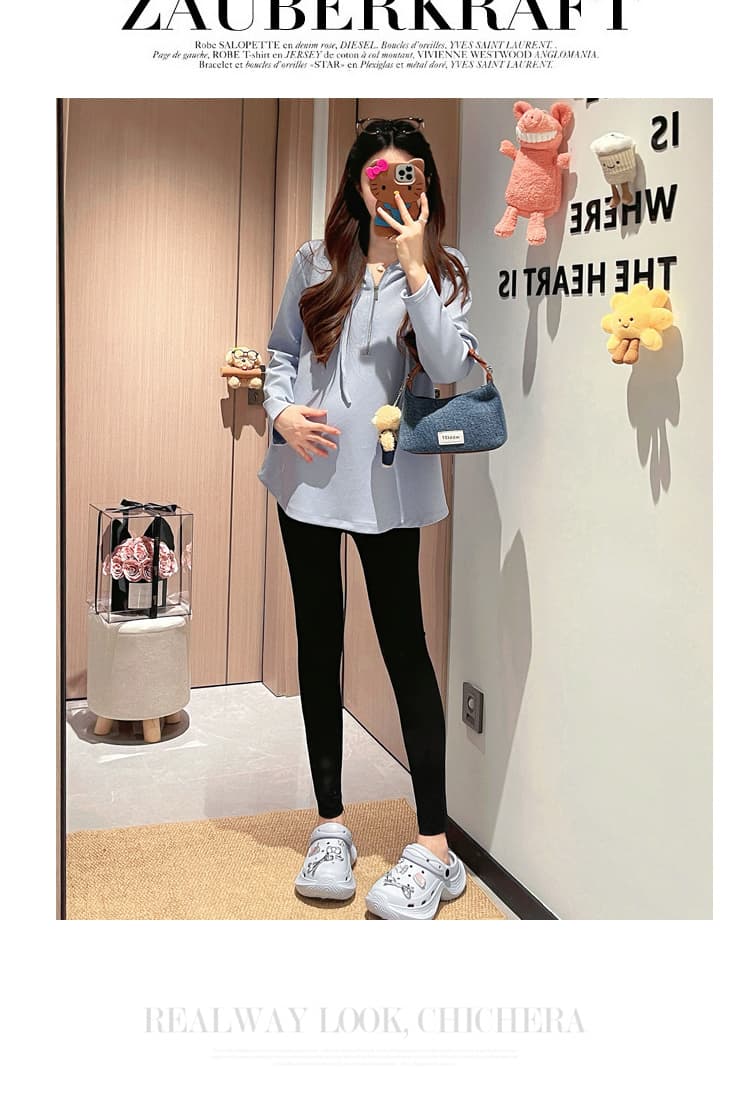 실사 새로운 임산부 가을 겨울 패션 캐주얼 후드 다용도 지퍼 루즈핏 긴팔 출산 착용 맨위 상세 이미지 11