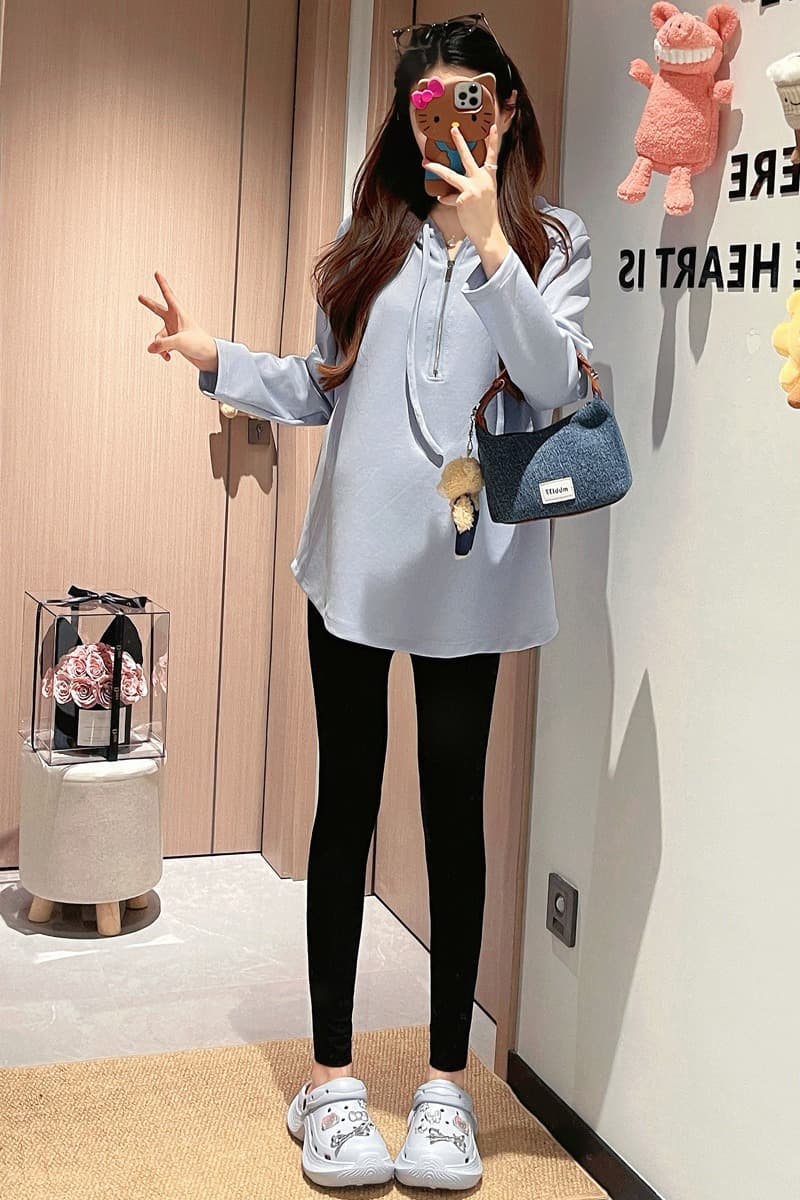 실사 새로운 임산부 가을 겨울 패션 캐주얼 후드 다용도 지퍼 루즈핏 긴팔 출산 착용 맨위 이미지 7
