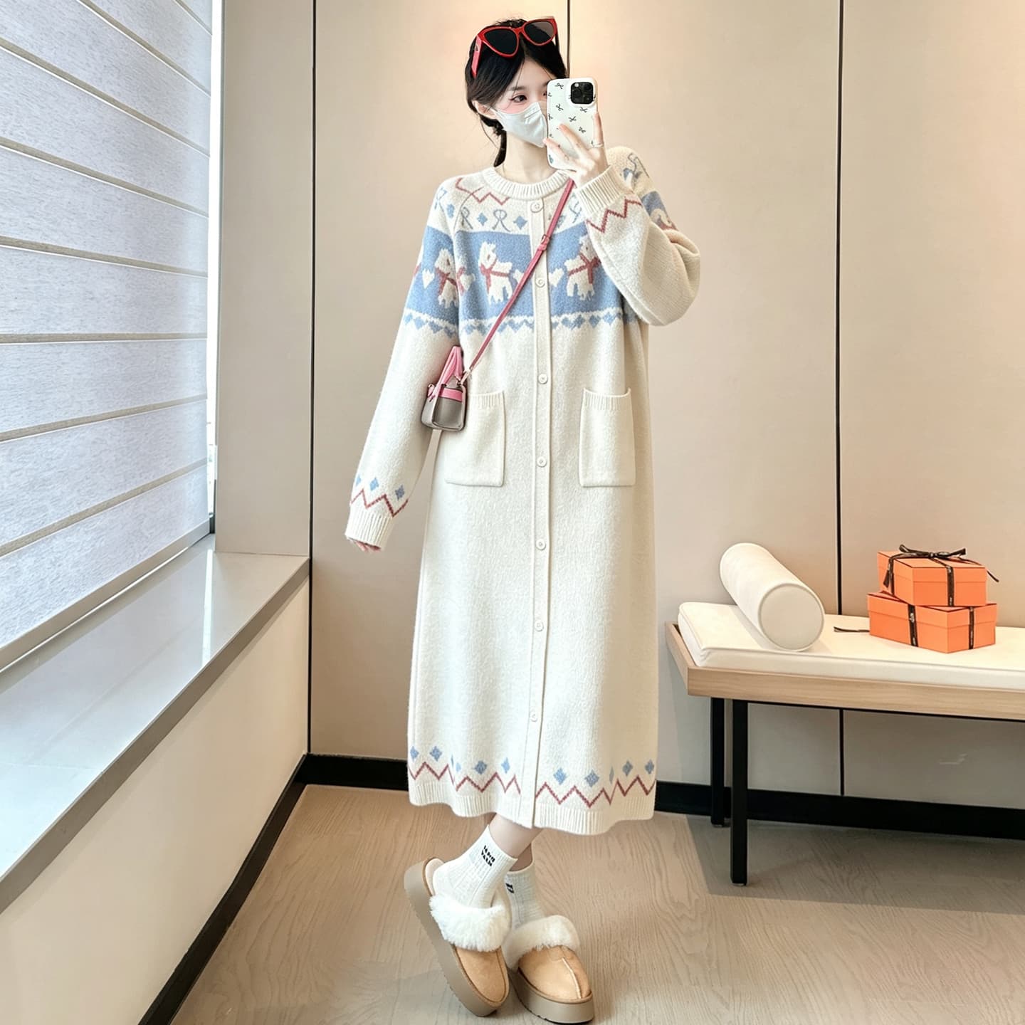 실사 지금 새로운 임산부 가을 겨울 패션 외국 가스 루즈핏 고급 센스 임신 엄마 착용 가져 가라. 니트 드레스 이미지 4