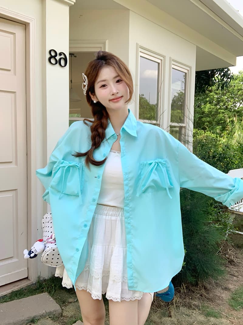 2026 한국 한 부서 루즈핏 주머니 펌프 로프 스트랩 여성 셔츠 2026 가을 새로운 Chic 디자인 센스 맨위 상세 이미지 5