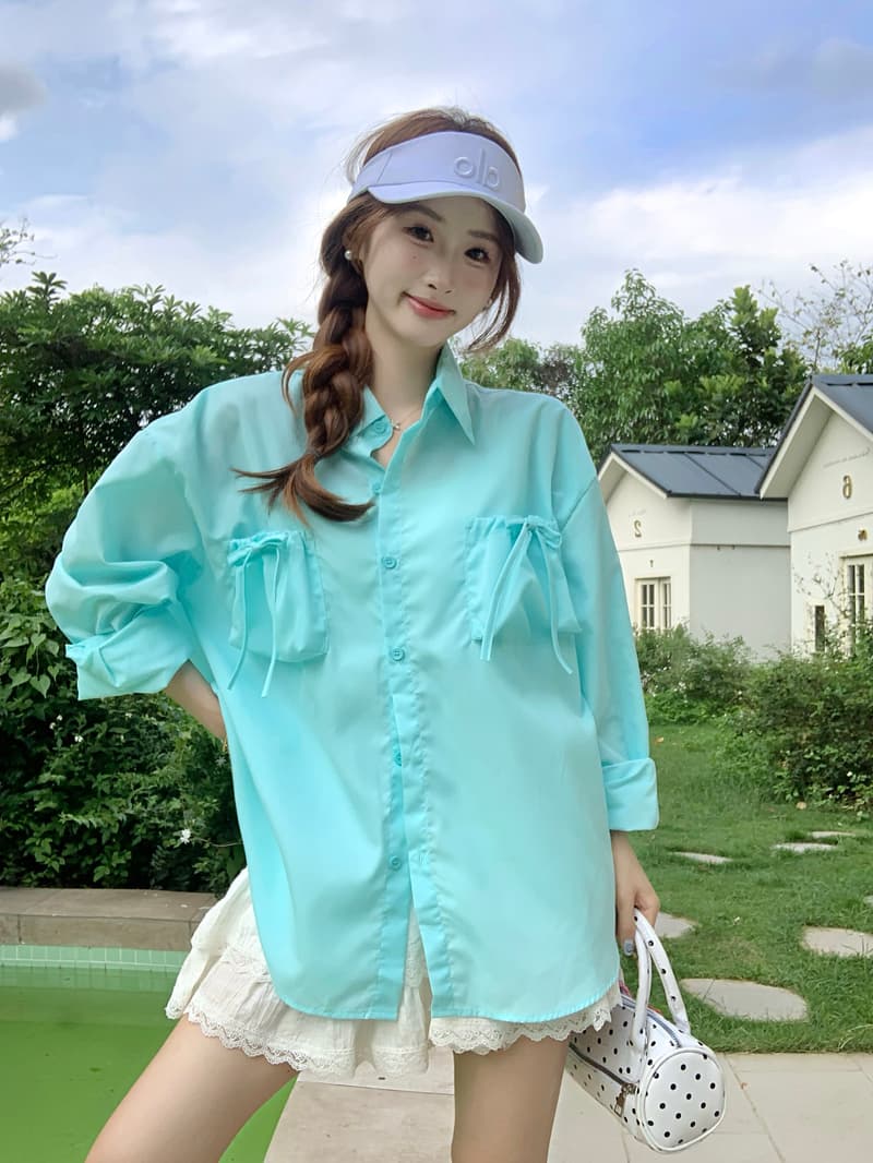 2026 한국 한 부서 루즈핏 주머니 펌프 로프 스트랩 여성 셔츠 2026 가을 새로운 Chic 디자인 센스 맨위 상세 이미지 6