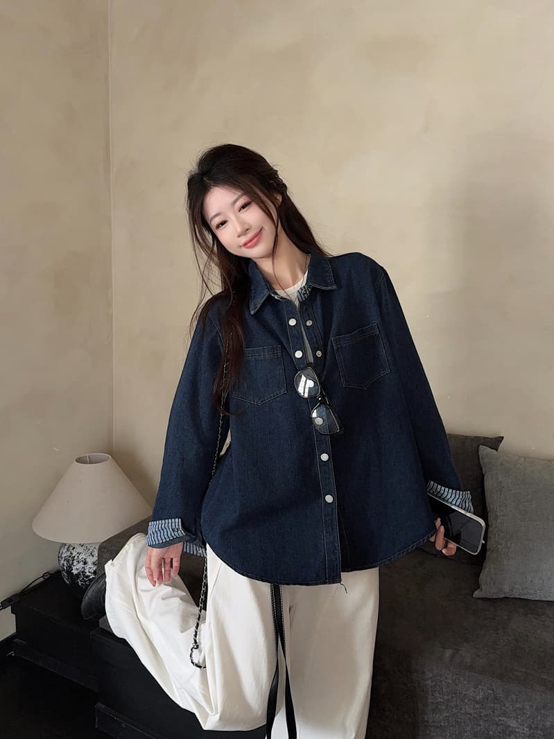 실사 2026 봄 디자인 센스 패션 캐주얼 맨위 항구 바람 레트로 긍정적 인 어깨 워싱 데님 긴팔 셔츠 상세 이미지 21