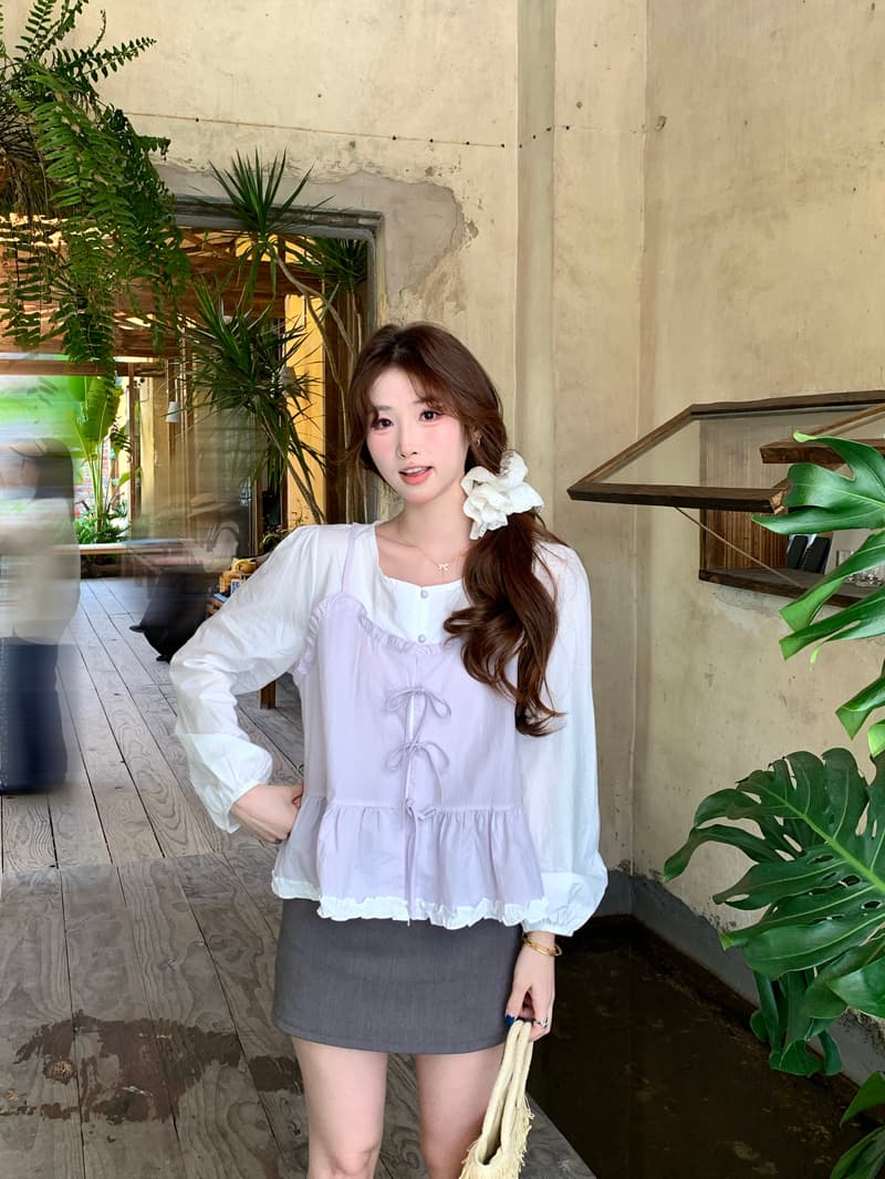 한 부서 달콤함 패치워크 페이크 레이어드 여성 셔츠 2026 봄 여름 새로운 Chic 디자인 센스 나비 매듭 연령 감소 맨위 상세 이미지 8